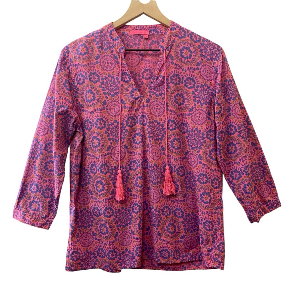 Fresh Produce Seashell Top Size M Pink Long Sleeve Cotton Vacation Resort‎ Beach